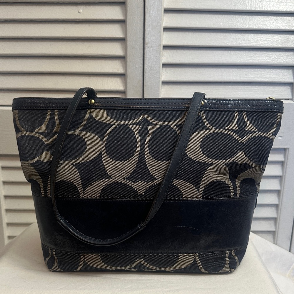 Elegant Blue Denim Coach  and Gray Tote Bag